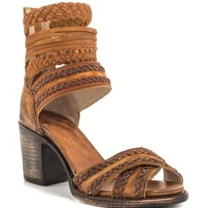 Freebird By Steven Axel Strap Heeled Braided Leather Sandals Chunk Heel Womens 7